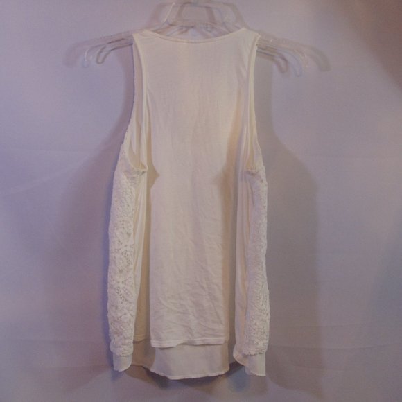 Gap Womens White Small Tank Top Deep Scoop Neck Crochet Lace - Picture 3 of 4